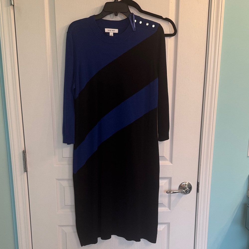 Nine West Blue and Black Long Sleeve sweater dress
